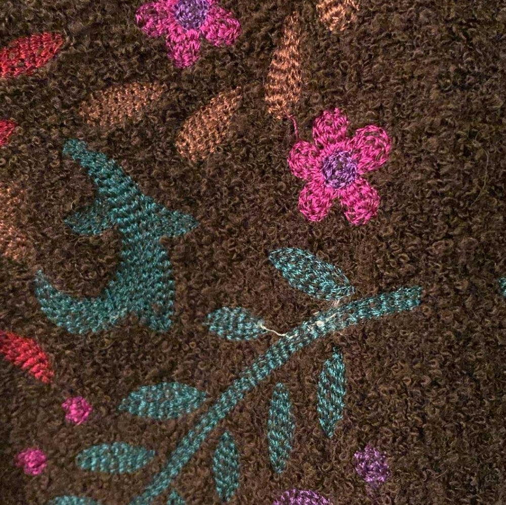 Vintage Boho Linea By Louis Dell'Olio Brown Floral Sweater Coat Size L - Picture 8 of 14